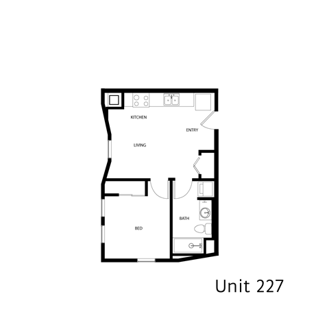 Floor plan for 1 bed, 1 bath, 481 sqft